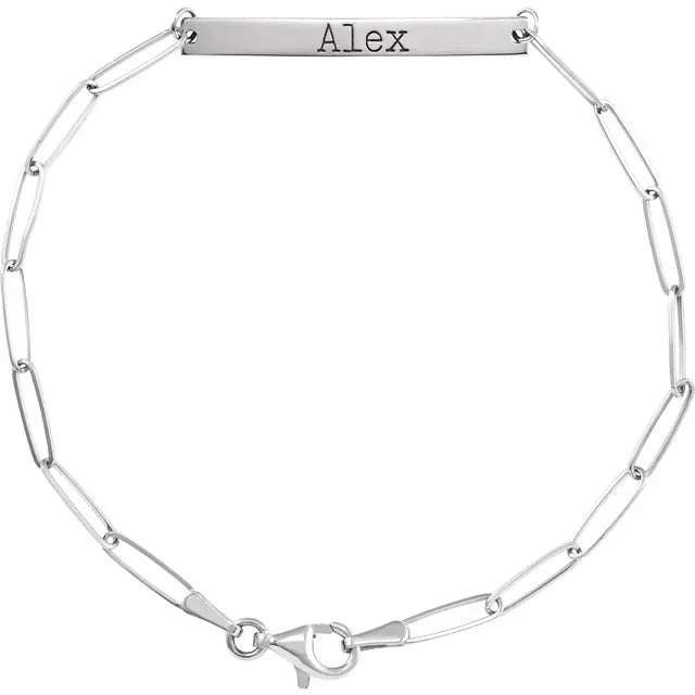 14k Gold Engravable Bar Bracelet 7”