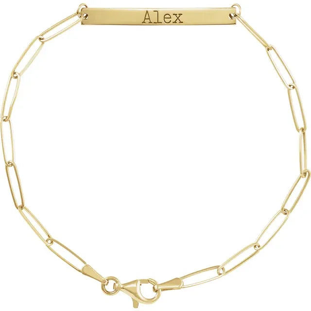 14k Gold Engravable Bar Bracelet 7”