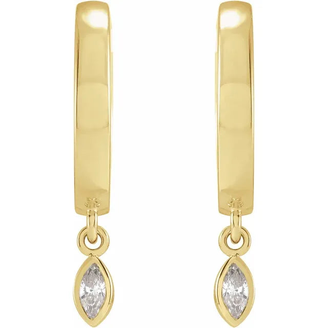 14k Gold Hinged Hoops w/ Marquise Cut Natural Diamond