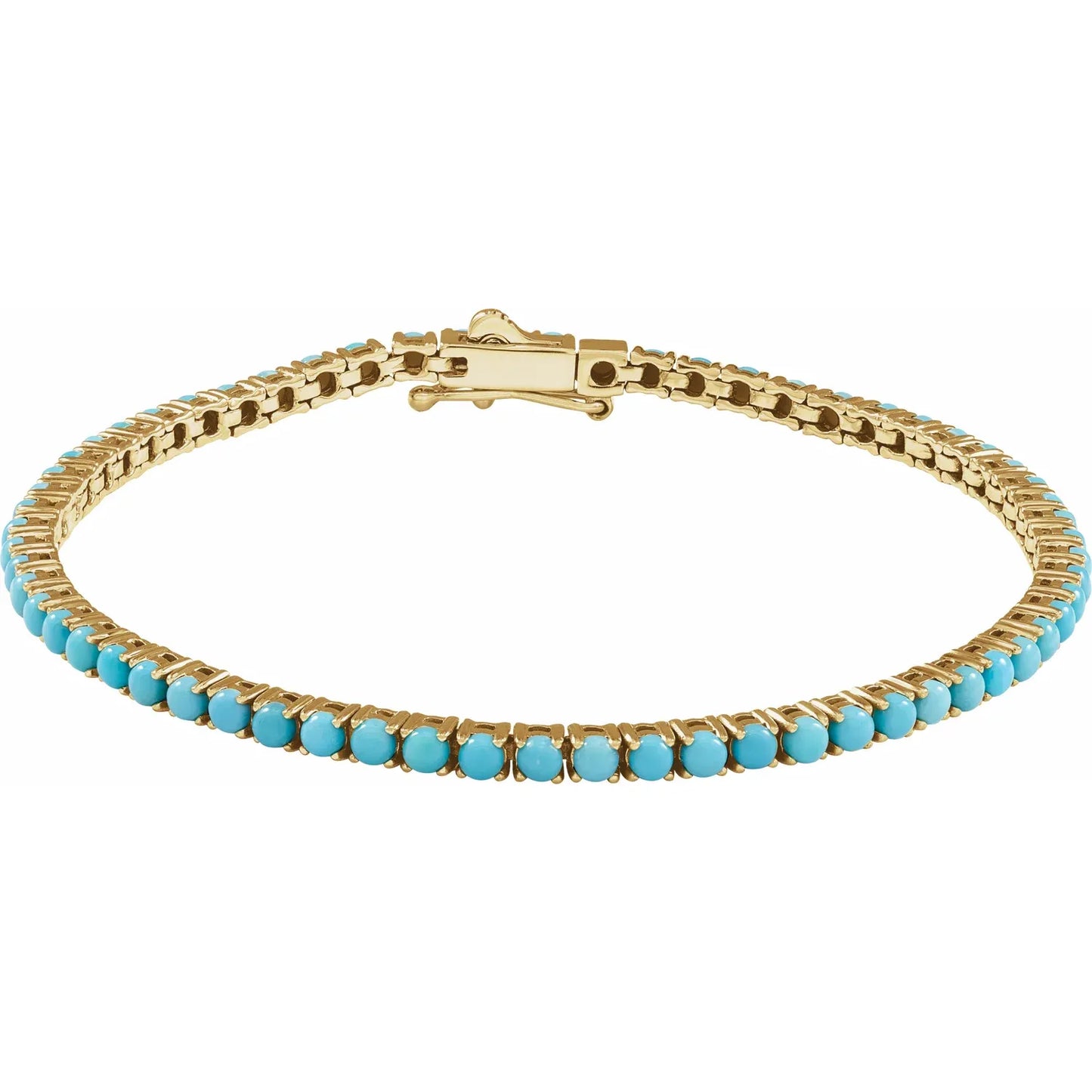 14K Yellow Natural Turquoise Line 7 1/2" Bracelet