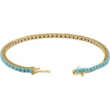 14K Yellow Natural Turquoise Line 7 1/2" Bracelet