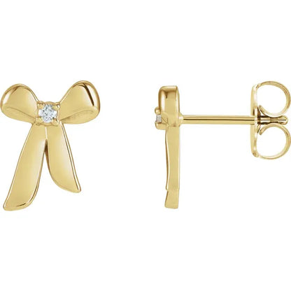 14K Gold .03 CTW Natural Diamond Bow Earrings