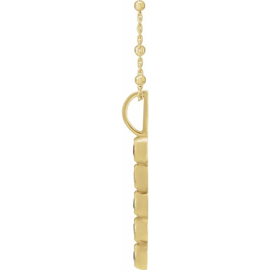 14k Gold Family Stone Bar Necklace 18”