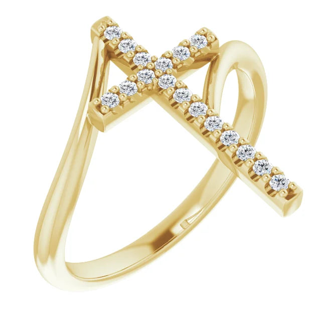 14K Gold Diamond Cross Ring