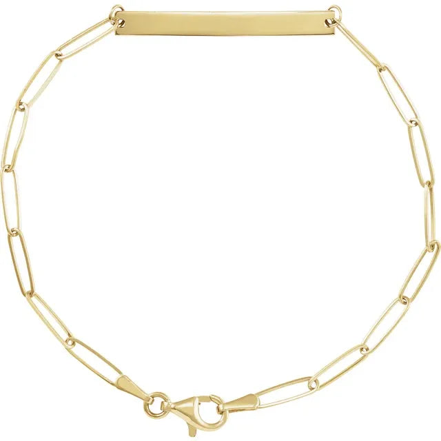 14k Gold Engravable Bar Bracelet 7”