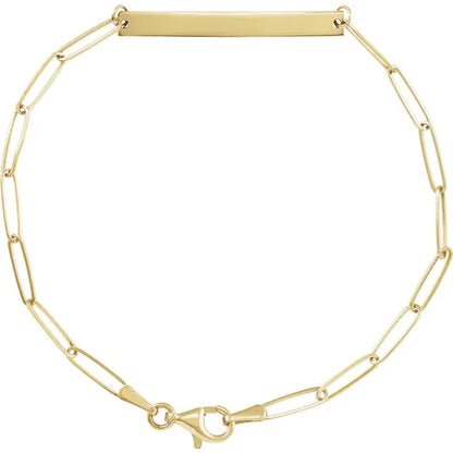 14k Gold Engravable Bar Bracelet 7”