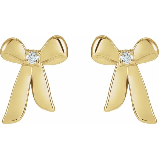 14K Gold .03 CTW Natural Diamond Bow Earrings