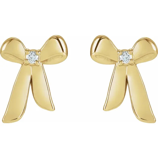 14K Gold .03 CTW Natural Diamond Bow Earrings