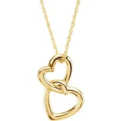 14k Yellow Gold Double Heart Necklace