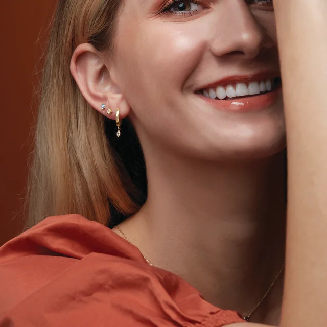 14k Gold Hinged Hoops w/ Marquise Cut Natural Diamond