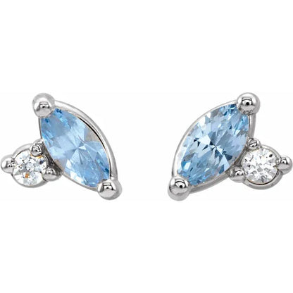 Aquamarine with Diamond Stud Earrings