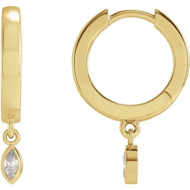 14k Gold Hinged Hoops w/ Marquise Cut Natural Diamond