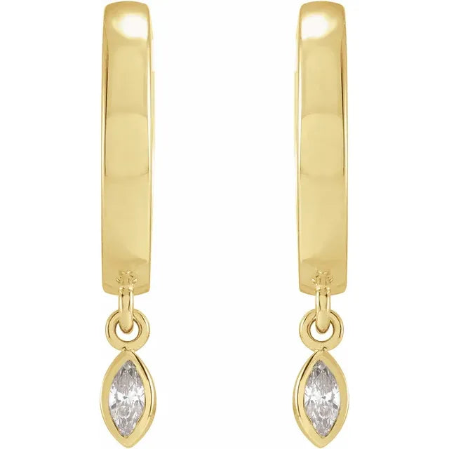 14k Gold Hinged Hoops w/ Marquise Cut Natural Diamond