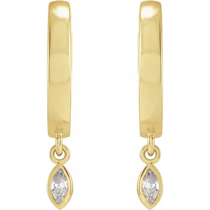 14k Gold Hinged Hoops w/ Marquise Cut Natural Diamond