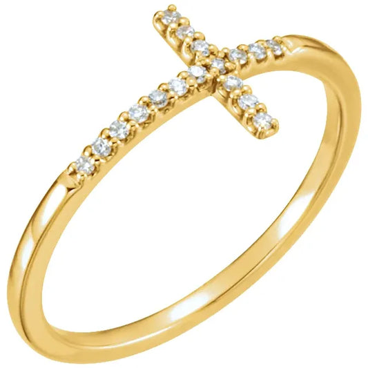 14k Gold Diamond Cross Ring