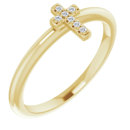 14k Gold Diamond Cross Ring