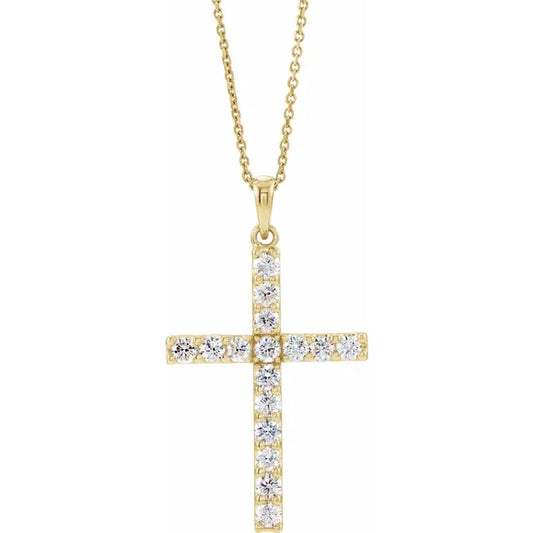 14K Gold 1/4 CTW Natural Diamond Cross 18" Necklace