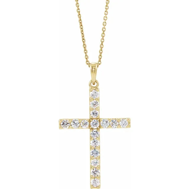 14K Gold 1/4 CTW Natural Diamond Cross 18" Necklace