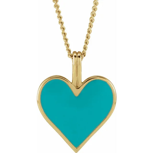 Light Turquoise Enamel Heart Necklace