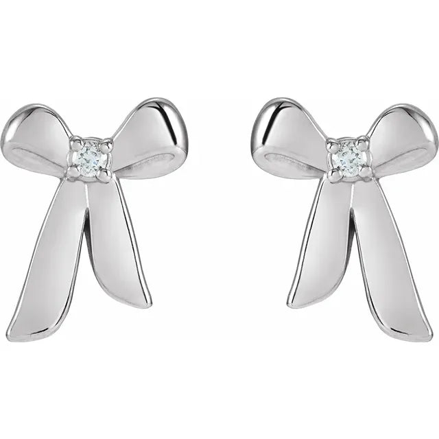 14K Gold .03 CTW Natural Diamond Bow Earrings