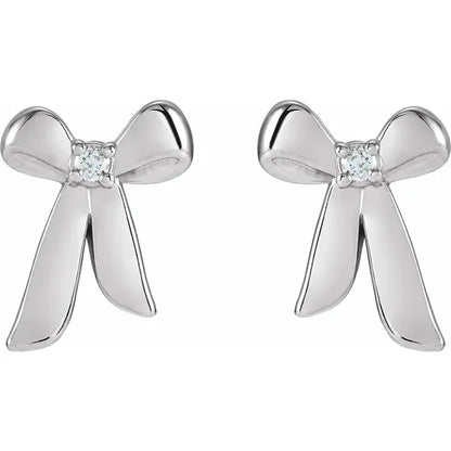 14K Gold .03 CTW Natural Diamond Bow Earrings