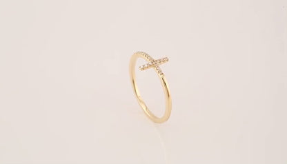 14k Gold Diamond Cross Ring